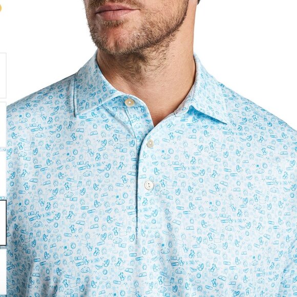 Peter Millar White Blue Deja Vu Performance Golf Jersey Polo Shirt XL NWT - Picture 3 of 6